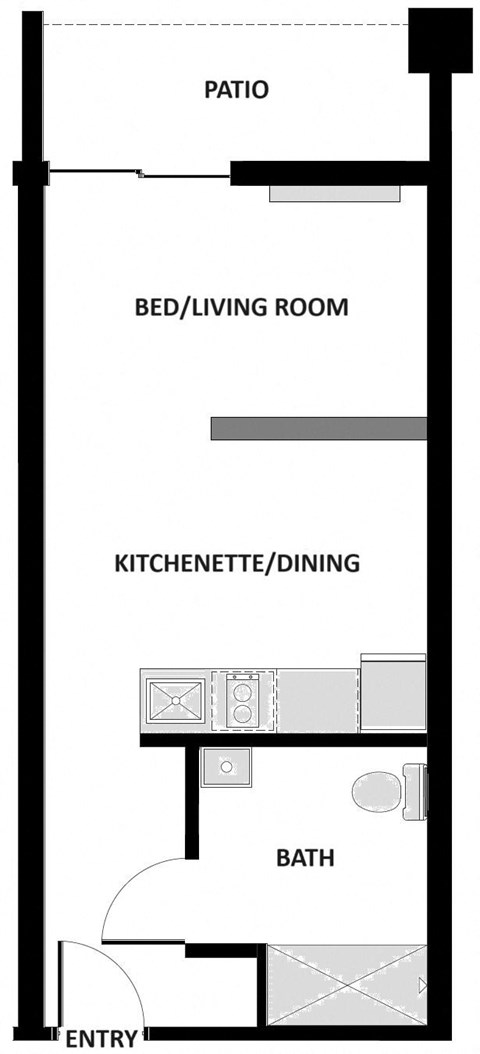 Floor plan for studio, 1 bath, 400 sqft